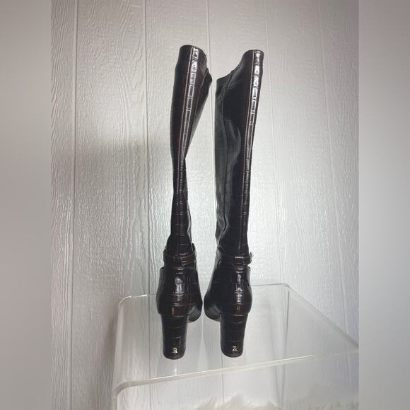 ROUJE PARIS Loana Croco Chocolat Heeled Riding Boots 37 - Picture 14 of 14
